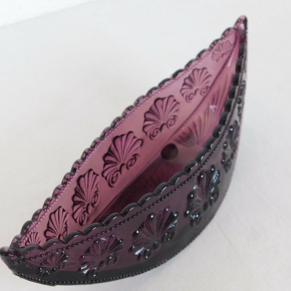 Amethyst Pressed Glass Console Bowl Half Moon Shell Scroll Starburst Vintage - Picture 5 of 8